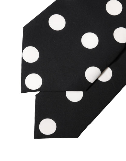 Dolce & Gabbana Black White Polka Dot Silk Adjustable Women Necktie Tie