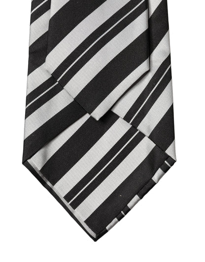 Dolce & Gabbana Black White Stripes Silk Adjustable Women Necktie Tie