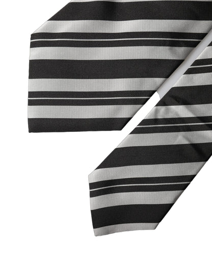 Dolce & Gabbana Black White Stripes Silk Adjustable Women Necktie Tie