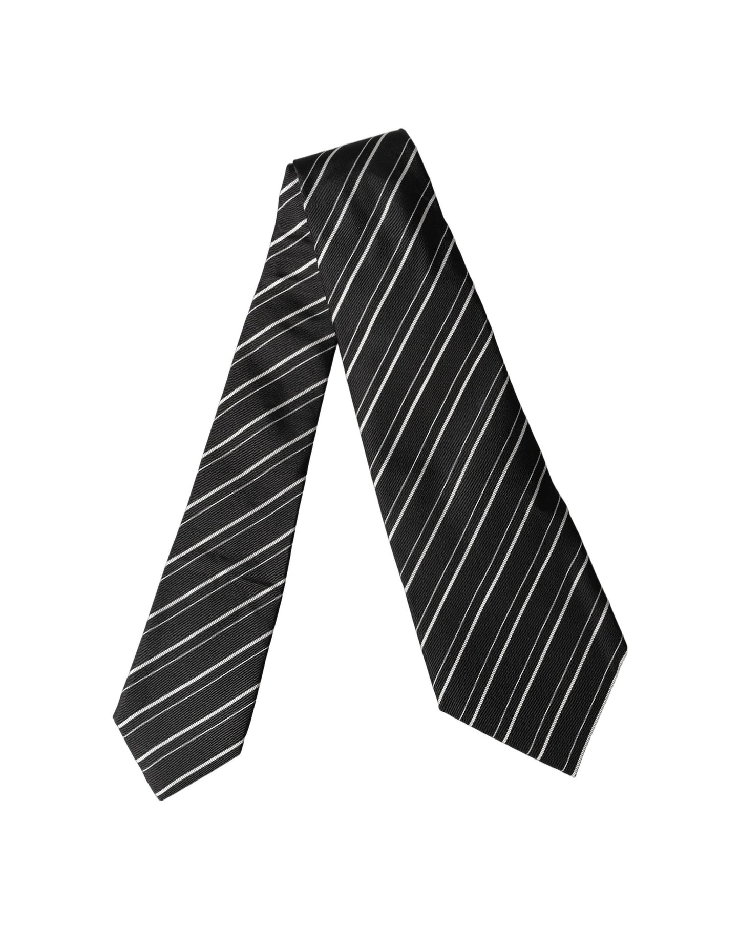 Dolce & Gabbana Black White Stripes Silk Adjustable Women Necktie Tie