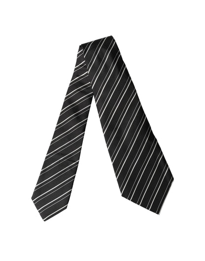 Dolce & Gabbana Black White Stripes Silk Adjustable Women Necktie Tie