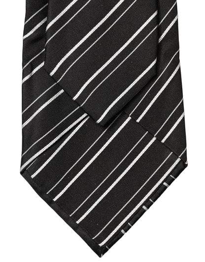 Dolce & Gabbana Black White Stripes Silk Adjustable Women Necktie Tie
