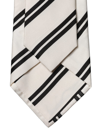 Dolce & Gabbana White Black Stripes Silk Adjustable Women Necktie Tie