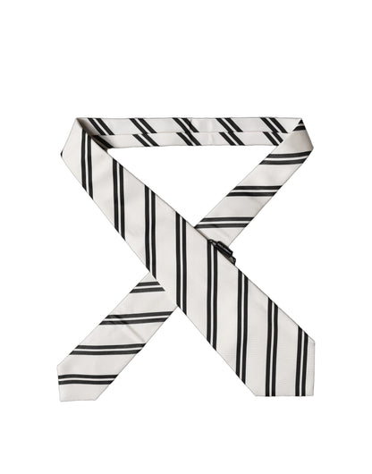 Dolce & Gabbana White Black Stripes Silk Adjustable Women Necktie Tie