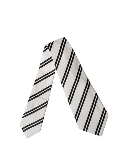 Dolce & Gabbana White Black Stripes Silk Adjustable Women Necktie Tie