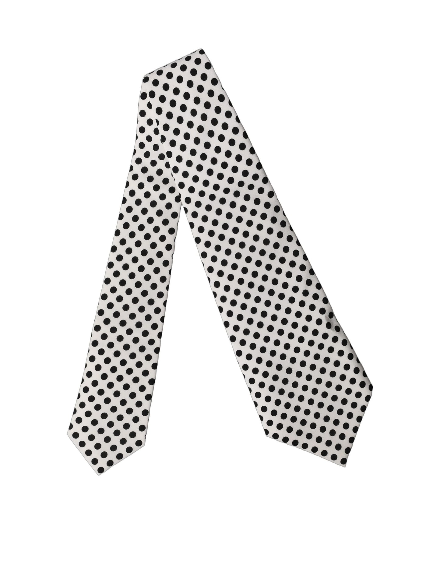 Dolce & Gabbana White Black Polka Dot Silk Adjustable Women Necktie Tie
