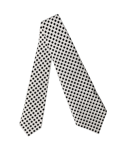 Dolce & Gabbana White Black Polka Dot Silk Adjustable Women Necktie Tie