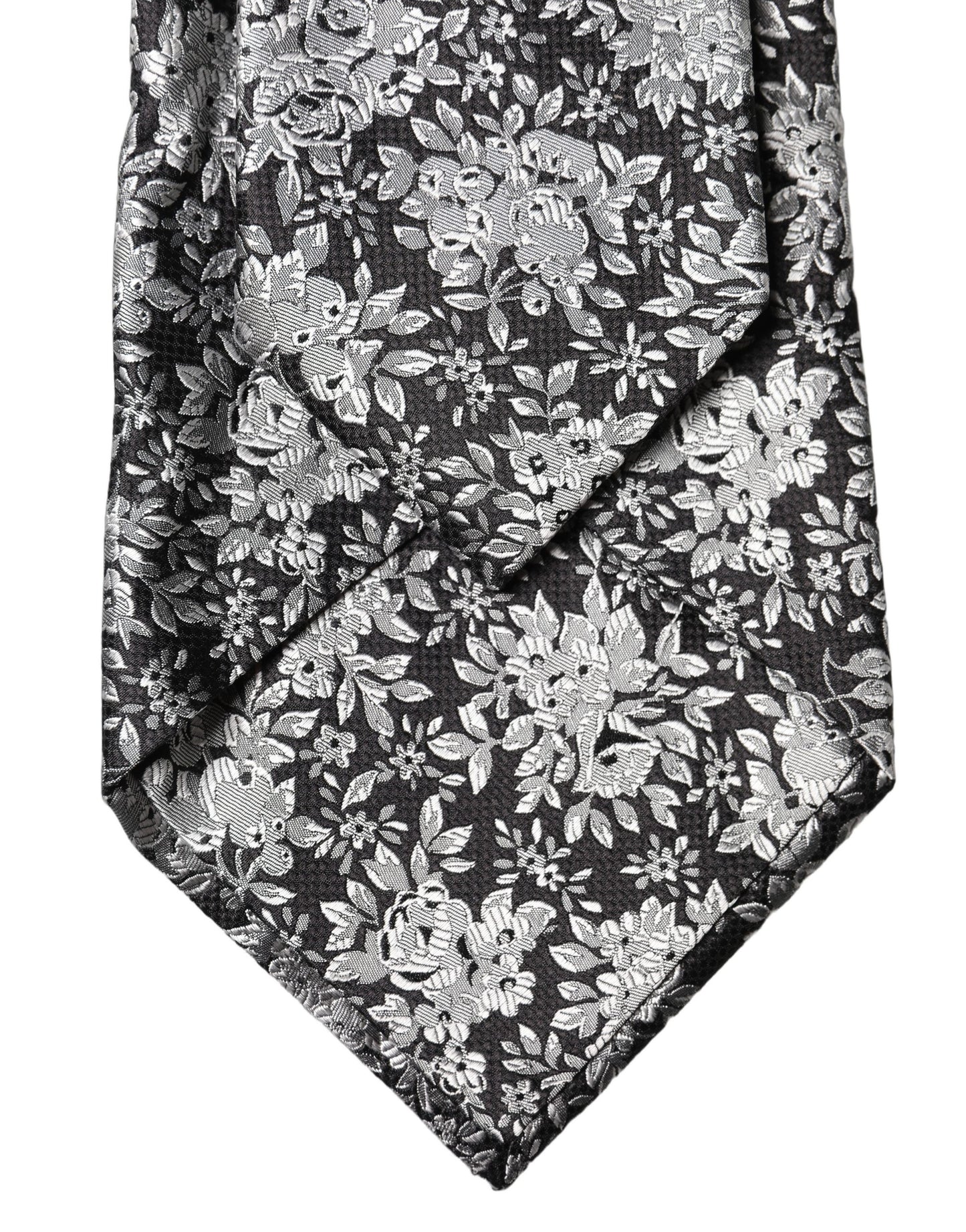 Dolce & Gabbana Black Silver Floral Silk Adjustable Women Necktie Tie