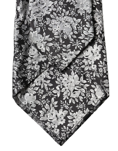 Dolce & Gabbana Black Silver Floral Silk Adjustable Women Necktie Tie