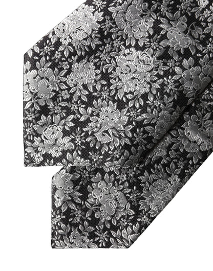 Dolce & Gabbana Black Silver Floral Silk Adjustable Women Necktie Tie
