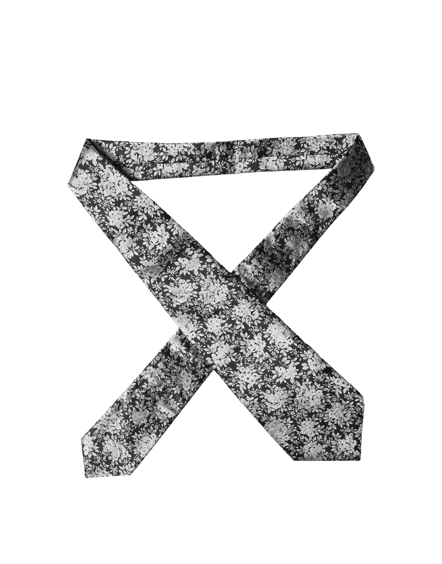 Dolce & Gabbana Black Silver Floral Silk Adjustable Women Necktie Tie