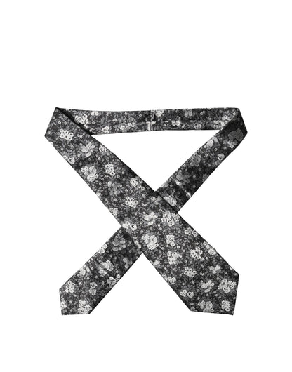 Dolce & Gabbana Black White Floral Silk Adjustable Women Necktie Tie