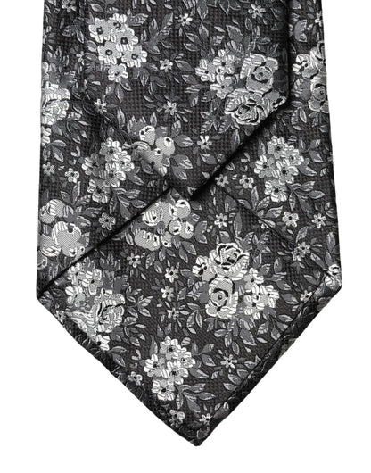 Dolce & Gabbana Black White Floral Silk Adjustable Women Necktie Tie