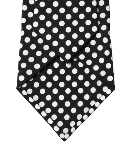Dolce & Gabbana Black White Polka Dot Silk Adjustable Women Necktie Tie