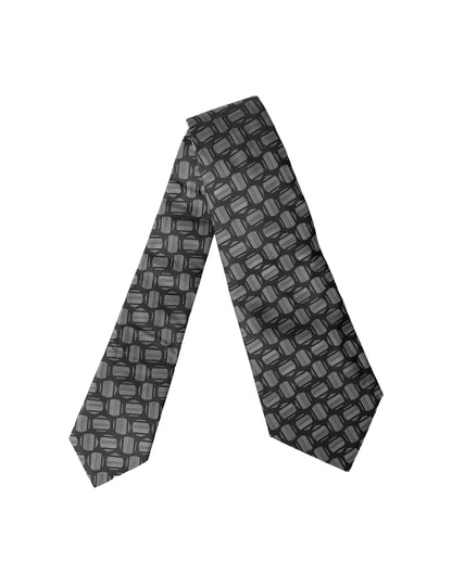 Dolce & Gabbana Black White Geometric Silk Adjustable Women Necktie Tie