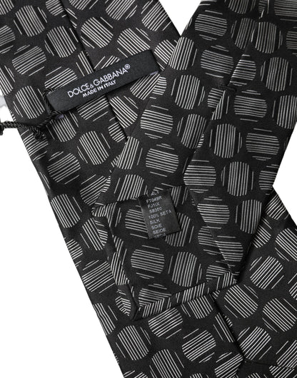 Dolce & Gabbana Black White Geometric Silk Adjustable Women Necktie Tie