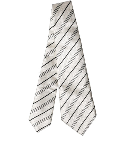 Dolce & Gabbana White Black Stripes Silk Adjustable Women Necktie Tie