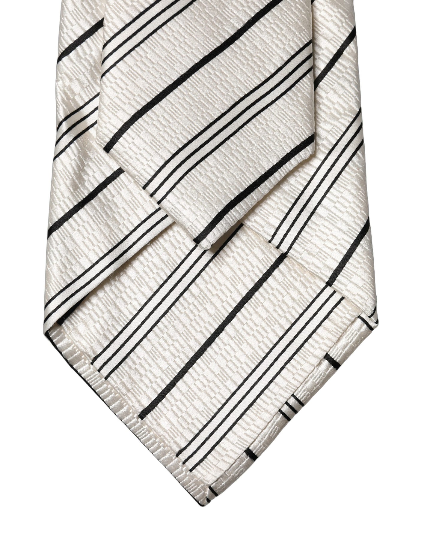 Dolce & Gabbana White Black Stripes Silk Adjustable Women Necktie Tie
