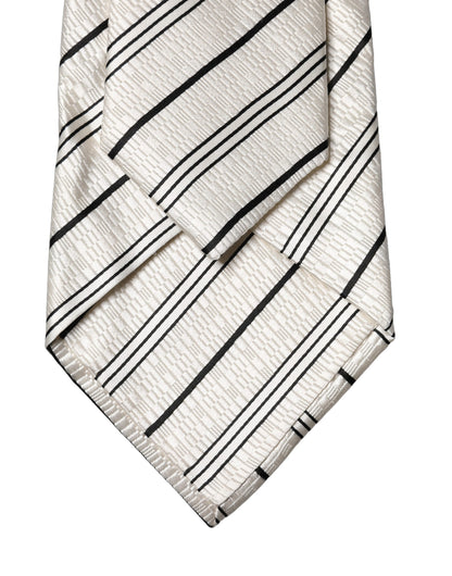 Dolce & Gabbana White Black Stripes Silk Adjustable Women Necktie Tie