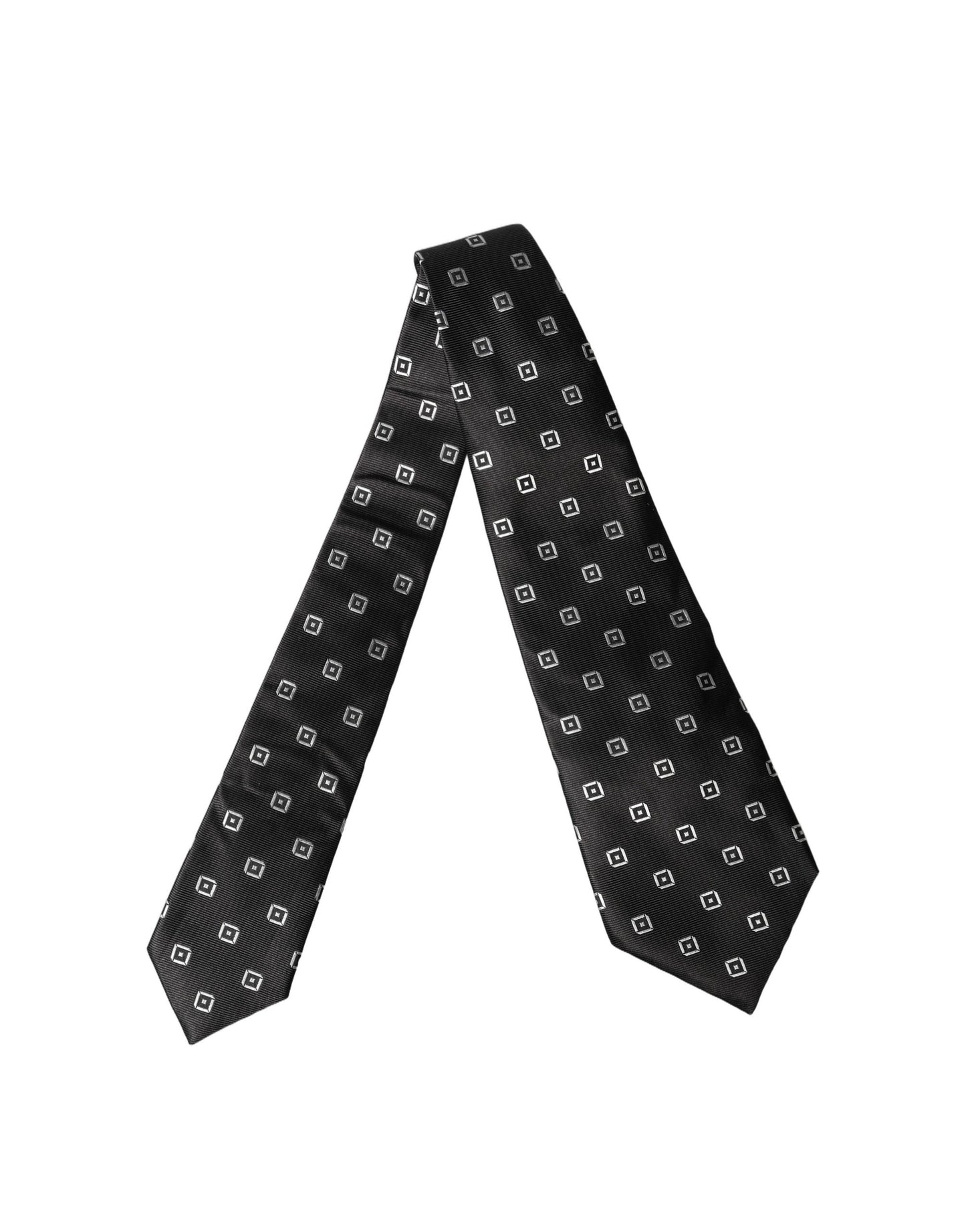 Dolce & Gabbana Black White Geometric Silk Adjustable Women Necktie Tie