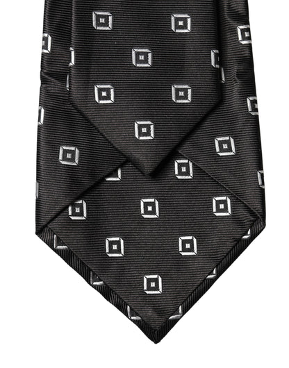 Dolce & Gabbana Black White Geometric Silk Adjustable Women Necktie Tie