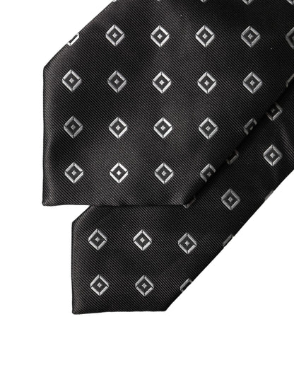 Dolce & Gabbana Black White Geometric Silk Adjustable Women Necktie Tie