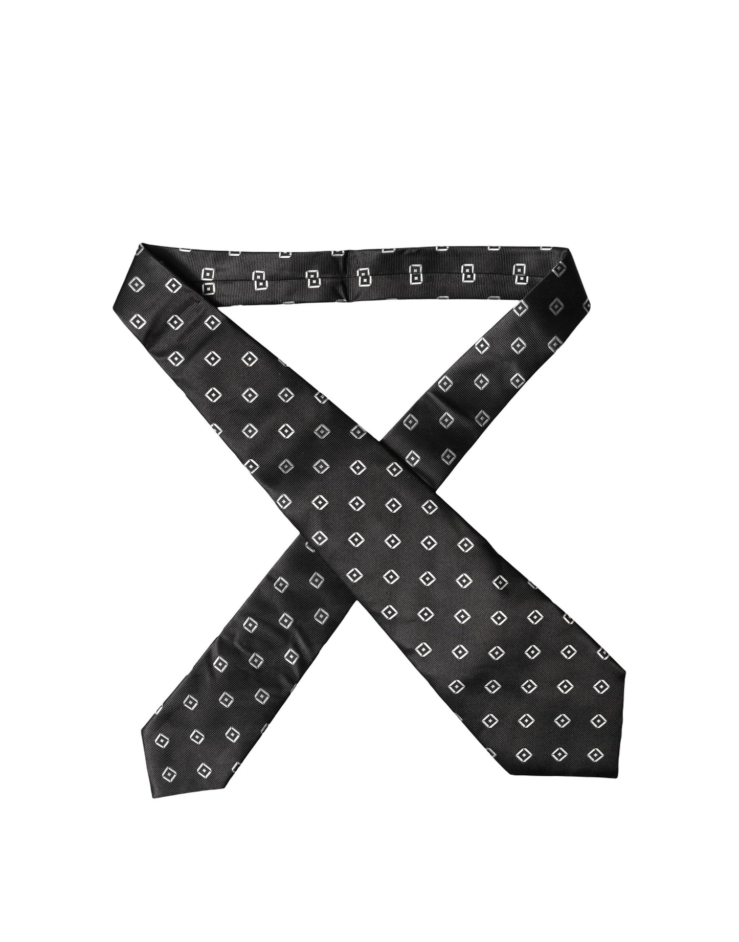 Dolce & Gabbana Black White Geometric Silk Adjustable Women Necktie Tie