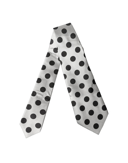 Dolce & Gabbana White Black Polka Dot Silk Adjustable Women Necktie Tie