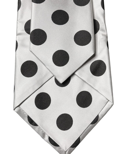 Dolce & Gabbana White Black Polka Dot Silk Adjustable Women Necktie Tie