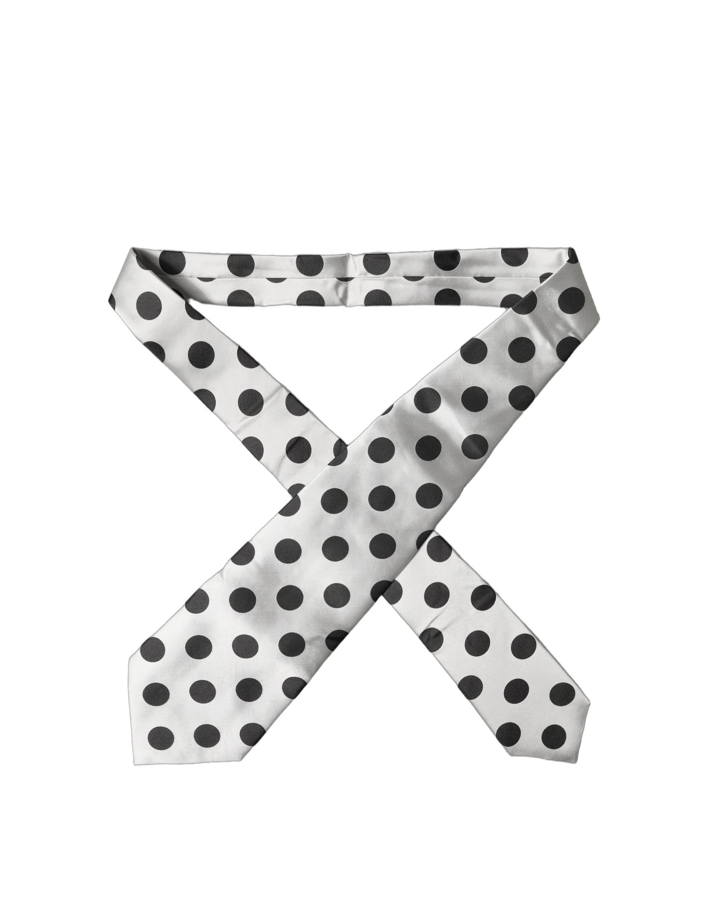 Dolce & Gabbana White Black Polka Dot Silk Adjustable Women Necktie Tie