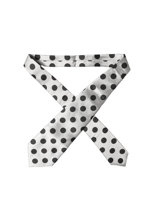 Dolce & Gabbana White Black Polka Dot Silk Adjustable Women Necktie Tie