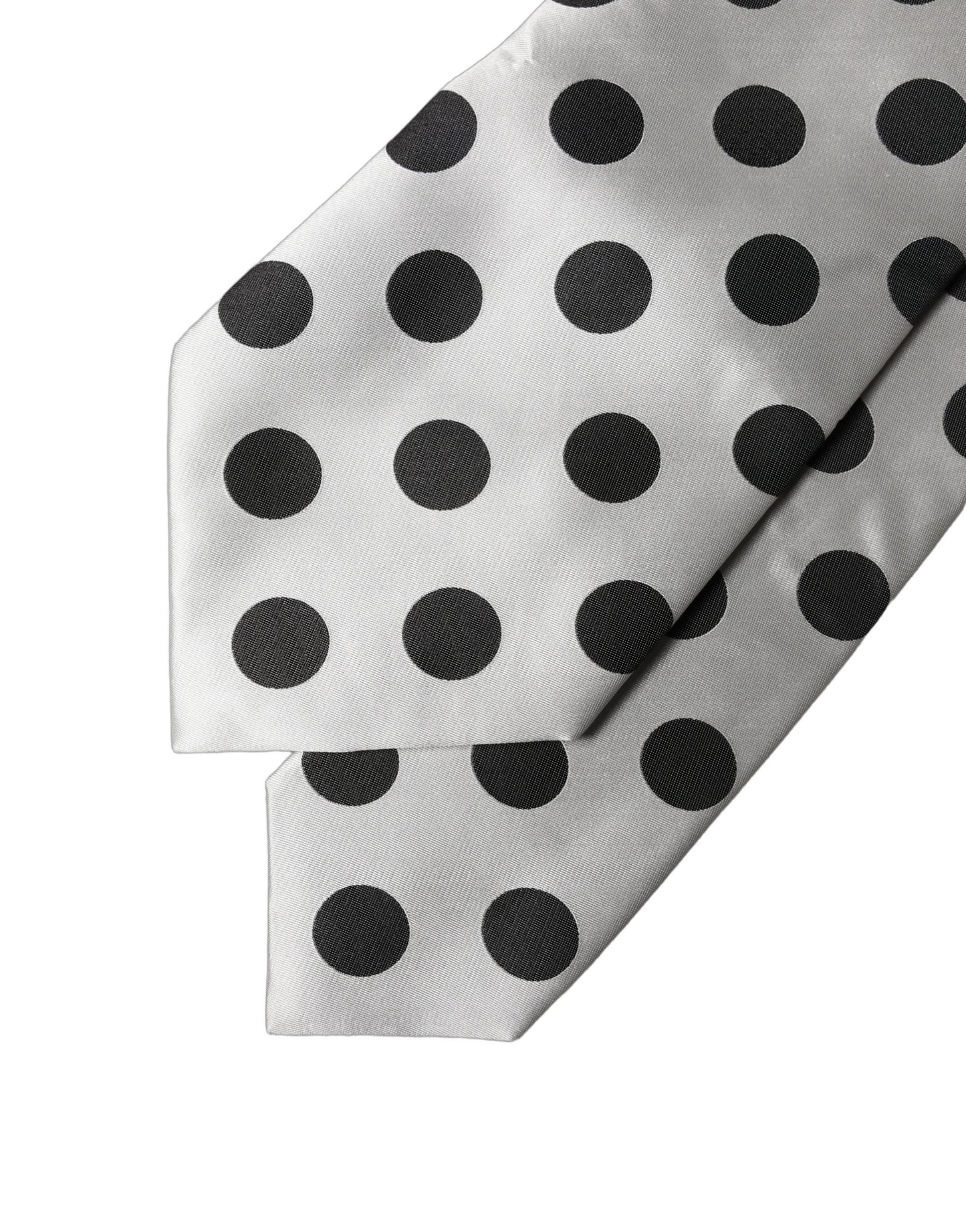 Dolce & Gabbana White Black Polka Dot Silk Adjustable Women Necktie Tie