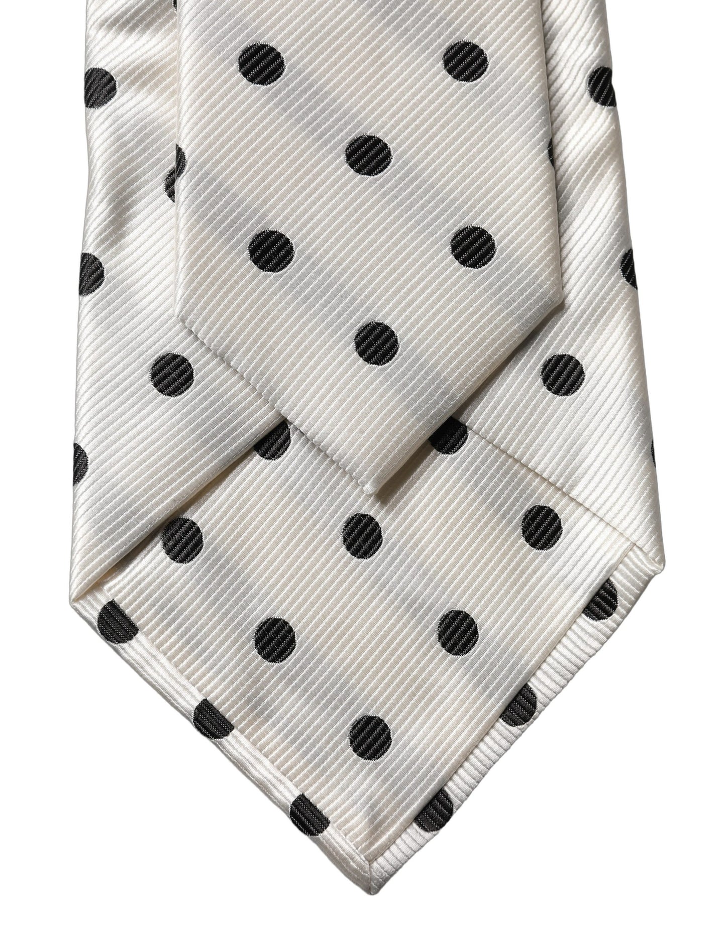 Dolce & Gabbana White Black Polka Dot Silk Adjustable Women Necktie Tie