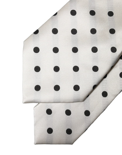 Dolce & Gabbana White Black Polka Dot Silk Adjustable Women Necktie Tie