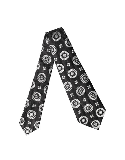 Dolce & Gabbana Black White Floral Silk Adjustable Women Necktie Tie