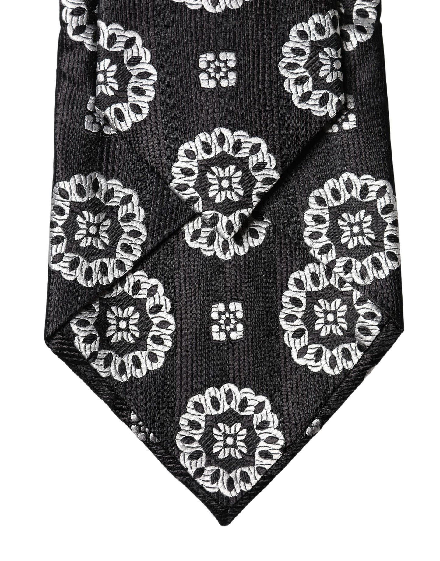 Dolce & Gabbana Black White Floral Silk Adjustable Women Necktie Tie
