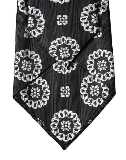 Dolce & Gabbana Black White Floral Silk Adjustable Women Necktie Tie
