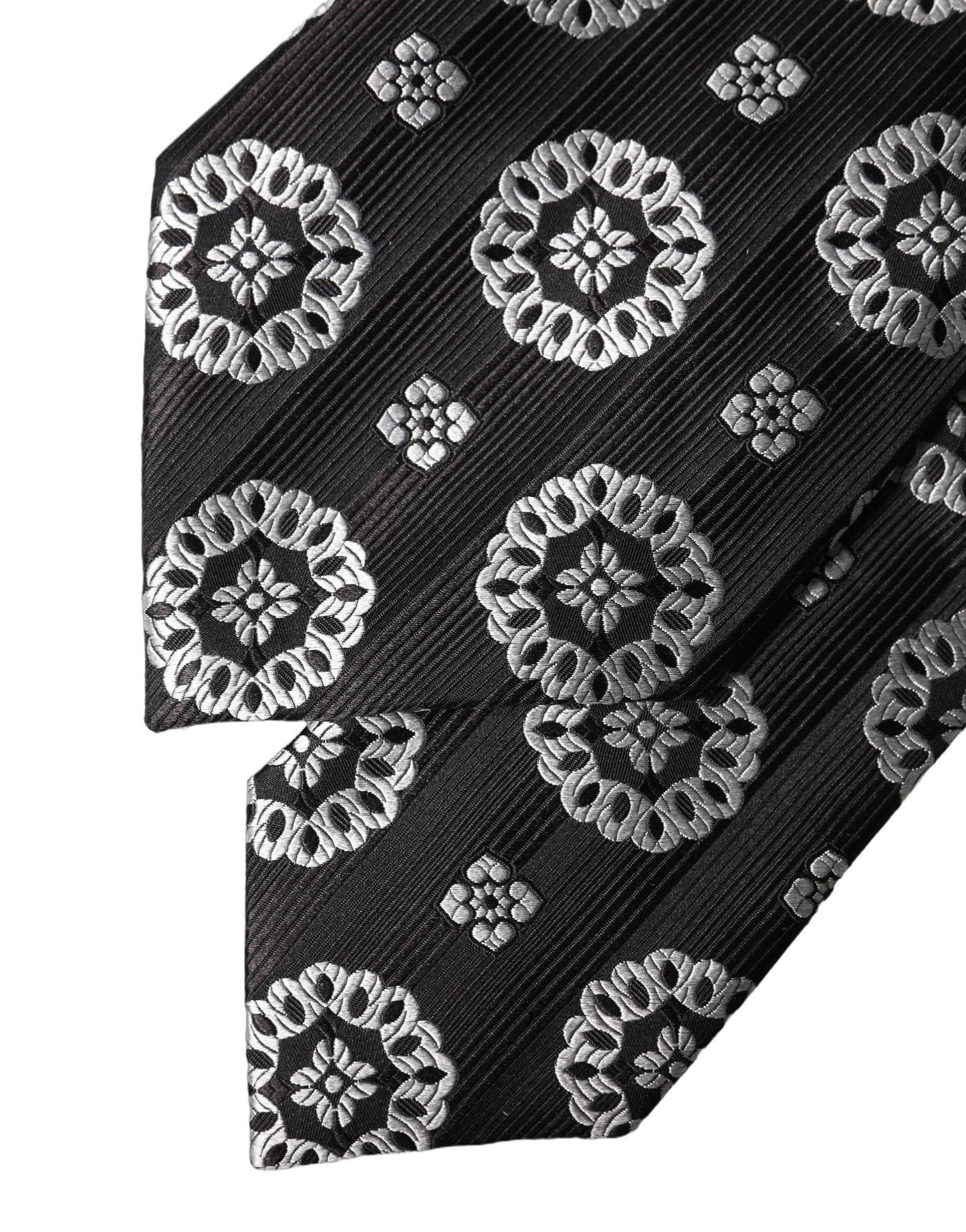 Dolce & Gabbana Black White Floral Silk Adjustable Women Necktie Tie