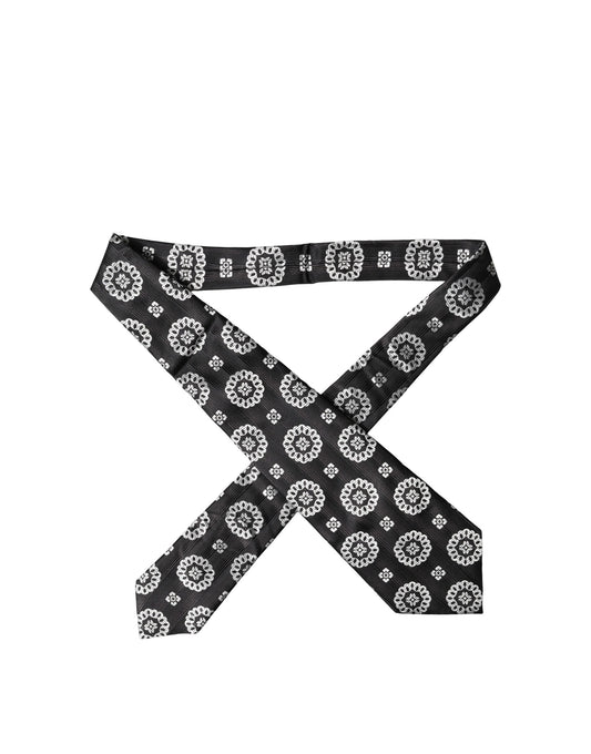Dolce & Gabbana Black White Floral Silk Adjustable Women Necktie Tie
