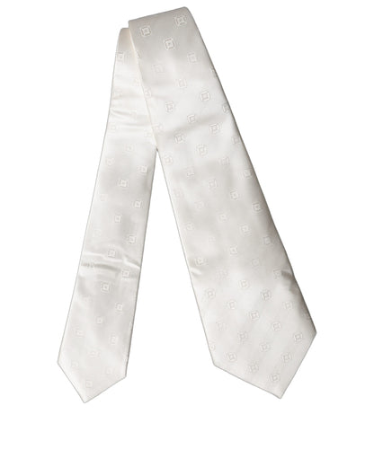 Dolce & Gabbana Off White Geometric Silk Adjustable Women Necktie Tie