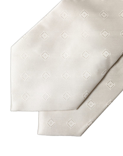 Dolce & Gabbana Off White Geometric Silk Adjustable Women Necktie Tie