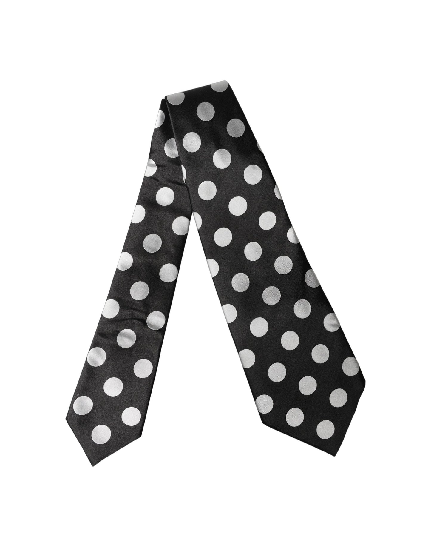 Dolce & Gabbana Black White Polka Dot Silk Adjustable Women Necktie Tie