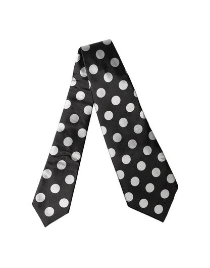 Dolce & Gabbana Black White Polka Dot Silk Adjustable Women Necktie Tie