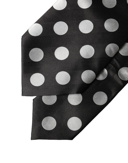 Dolce & Gabbana Black White Polka Dot Silk Adjustable Women Necktie Tie