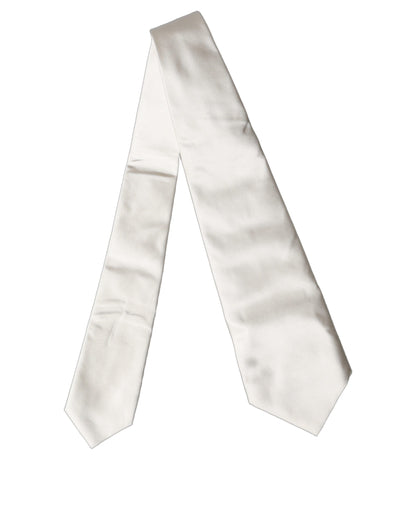 Dolce & Gabbana Off White Solid Silk Adjustable Women Tied Necktie Tie