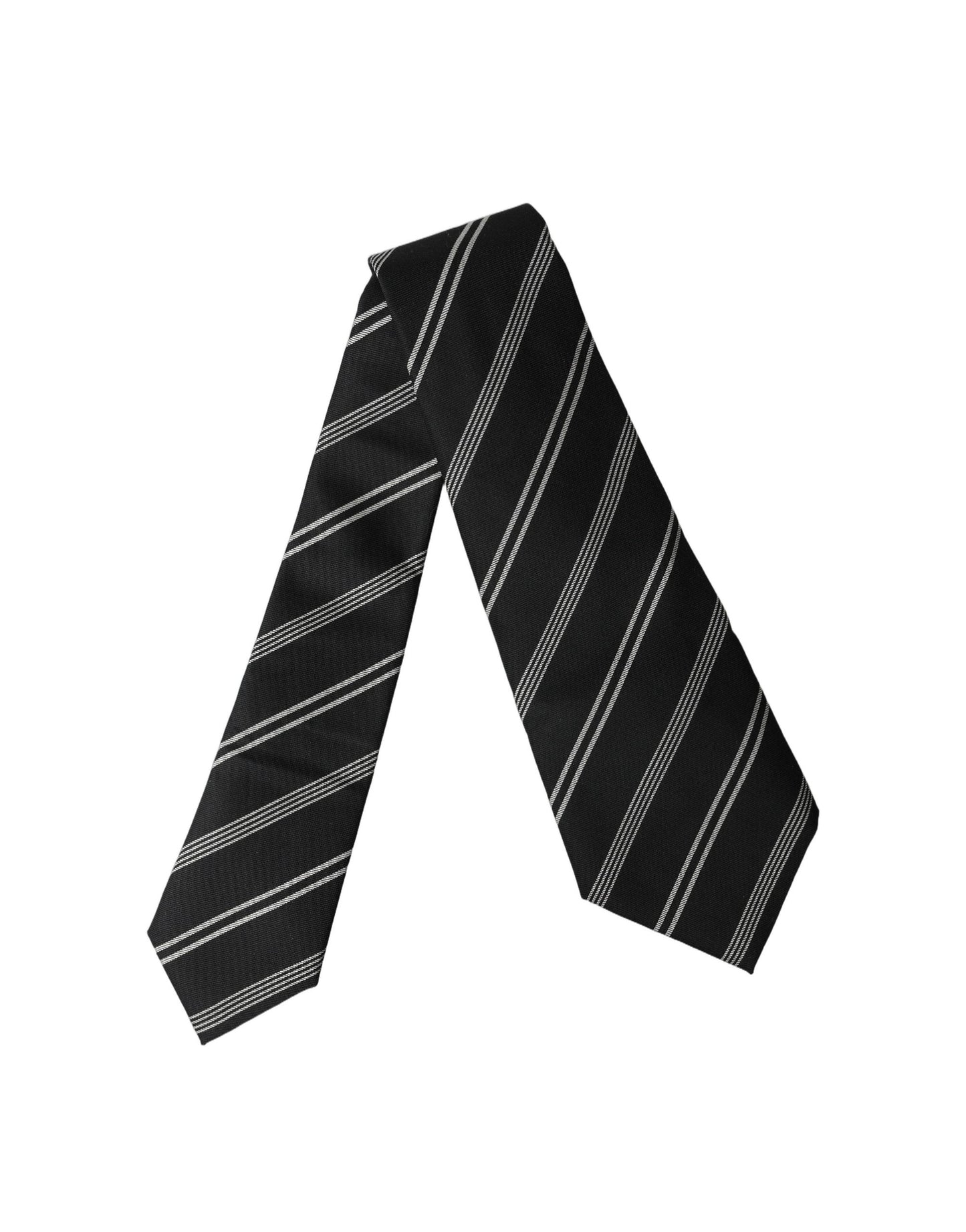 Dolce & Gabbana Black White Stripes Silk Adjustable Women Necktie Tie
