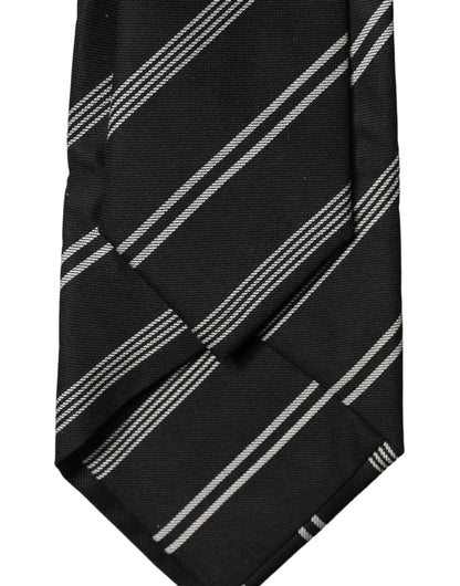 Dolce & Gabbana Black White Stripes Silk Adjustable Women Necktie Tie