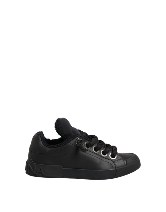 Dolce & Gabbana Women's Low Top Calf Leather Polyester Nylon & Cotton Sneakers - Black Natural