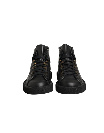 Dolce & Gabbana Black Leather Lace Up Men Ankle Boots Shoes