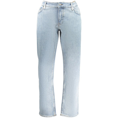 Jeans by Hugo Boss for men in stretch denim cotton azzurro presents a tailored silhouette, showcasing a tailored straight-leg and long cut with a refined for a truly tailored aesthetic.